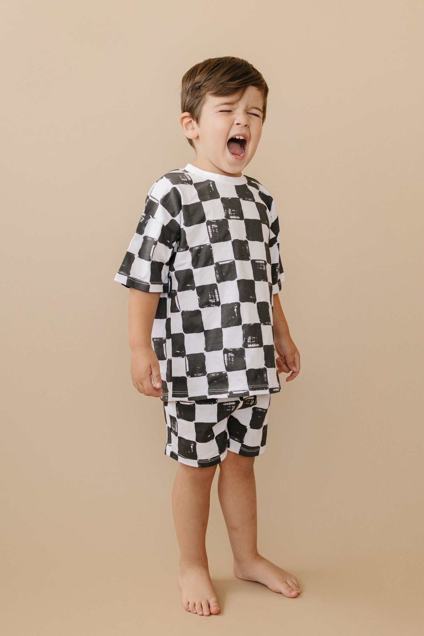 Organic Cotton Black & White Checkered Shorts Set by Little Joy Co., product view 4