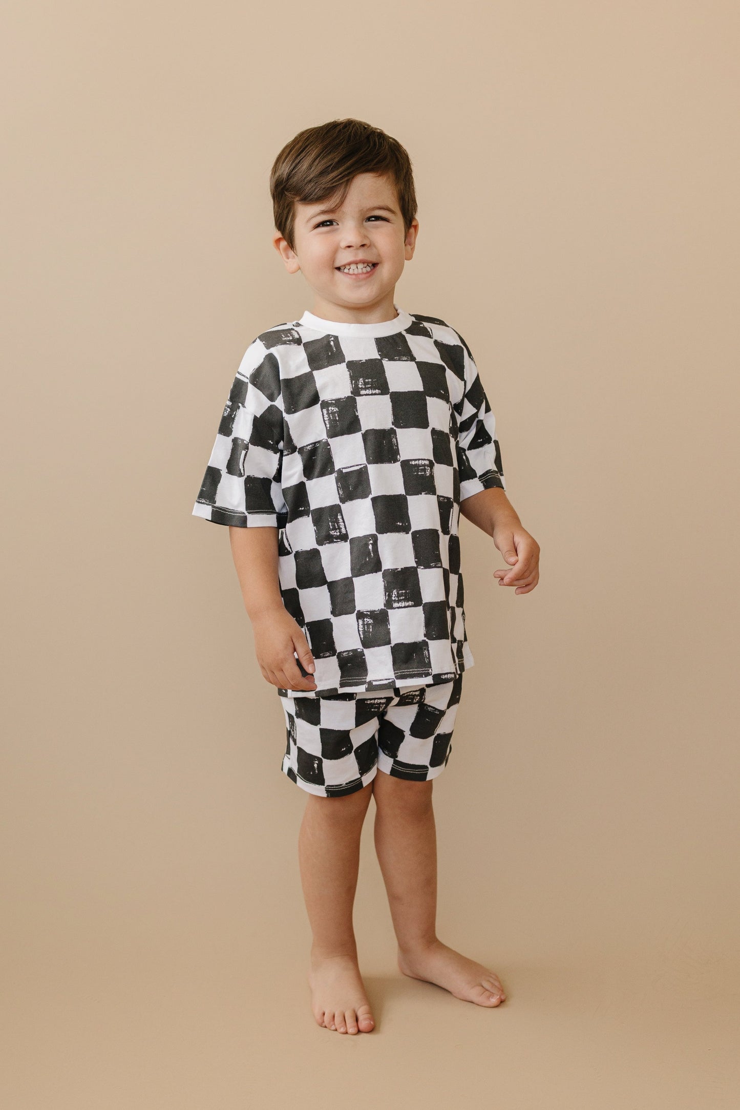 Organic Cotton Black & White Checkered Shorts Set by Little Joy Co., product view 12