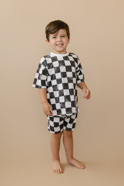 Organic Cotton Black & White Checkered Shorts Set by Little Joy Co., product view 12