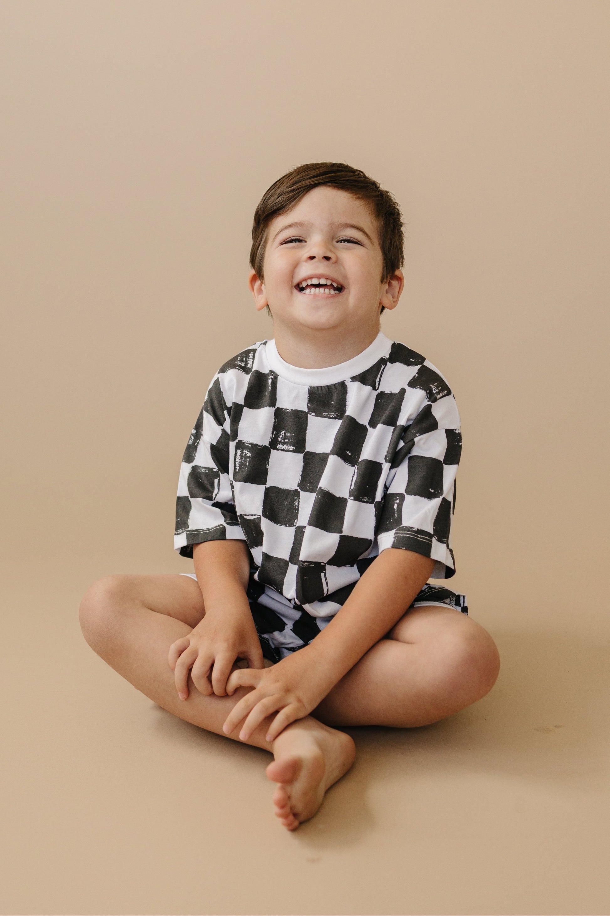Organic Cotton Black & White Checkered Shorts Set by Little Joy Co., product view 13