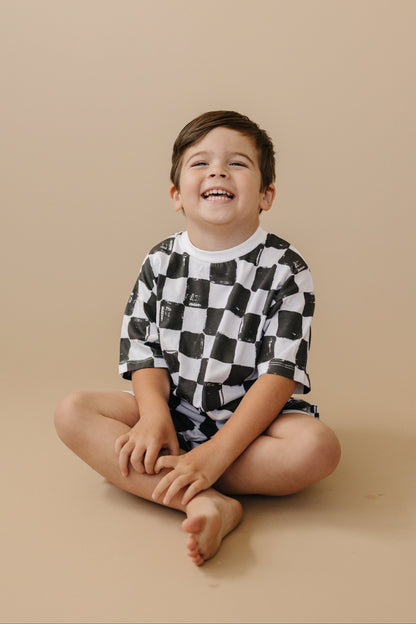 Organic Cotton Black & White Checkered Shorts Set by Little Joy Co., product view 13