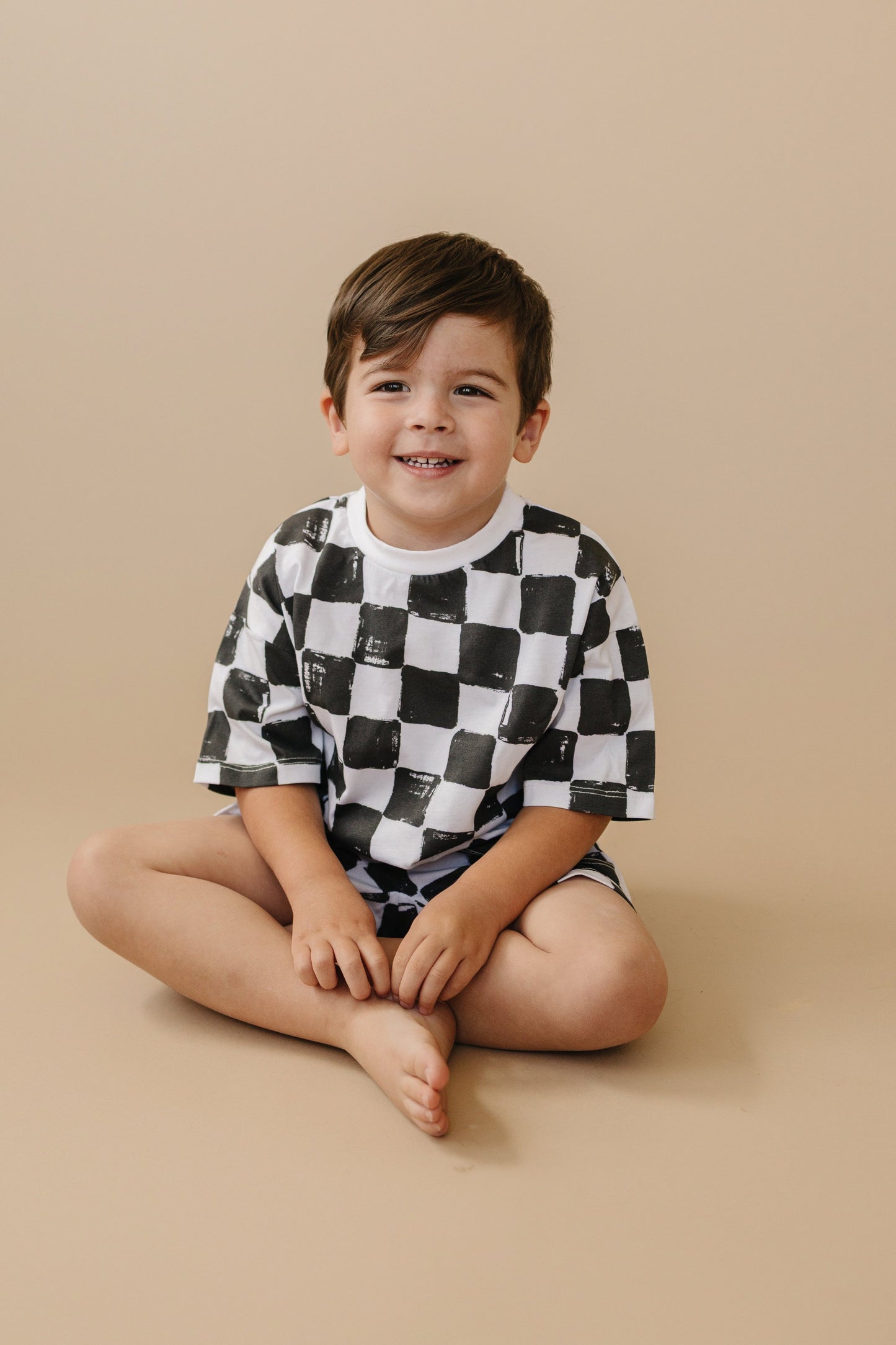 Organic Cotton Black & White Checkered Shorts Set by Little Joy Co., product view 14
