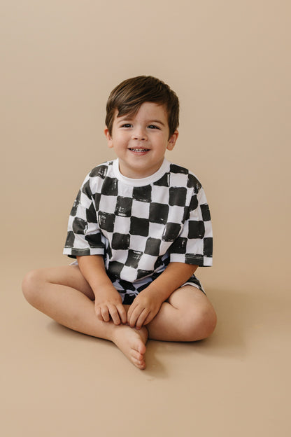 Organic Cotton Black & White Checkered Shorts Set by Little Joy Co., product view 14
