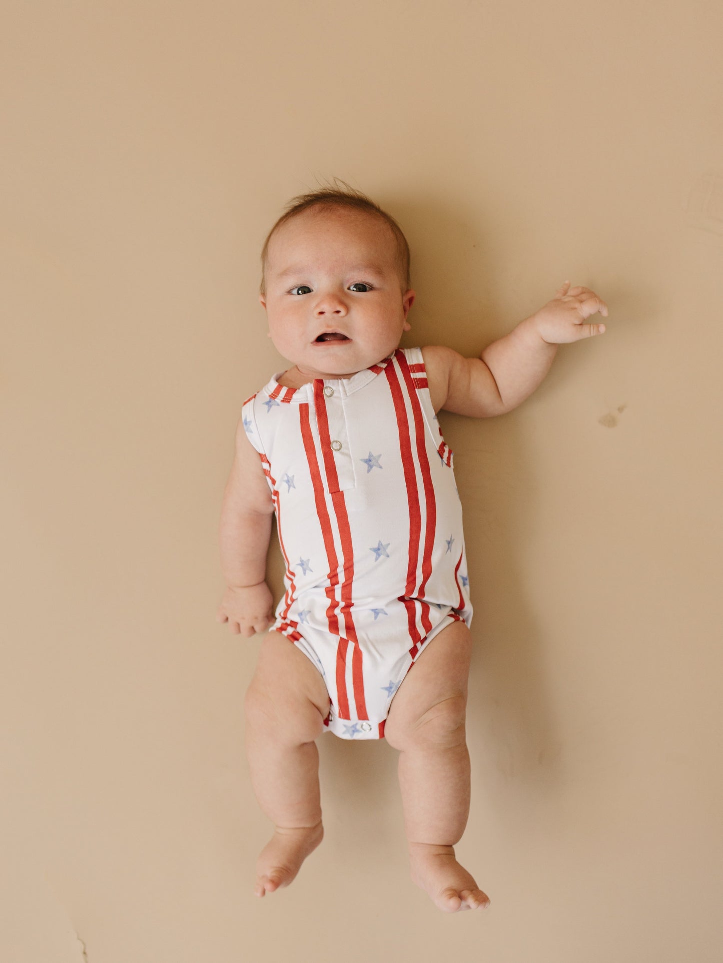 Stars & Stripes Henley Bamboo Romper by Little Joy Co., product view 5