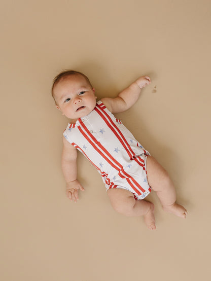 Stars & Stripes Henley Bamboo Romper by Little Joy Co., product view 6