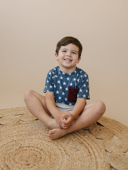 Navy Stars Bamboo Pocket Tee by Little Joy Co., product view 2
