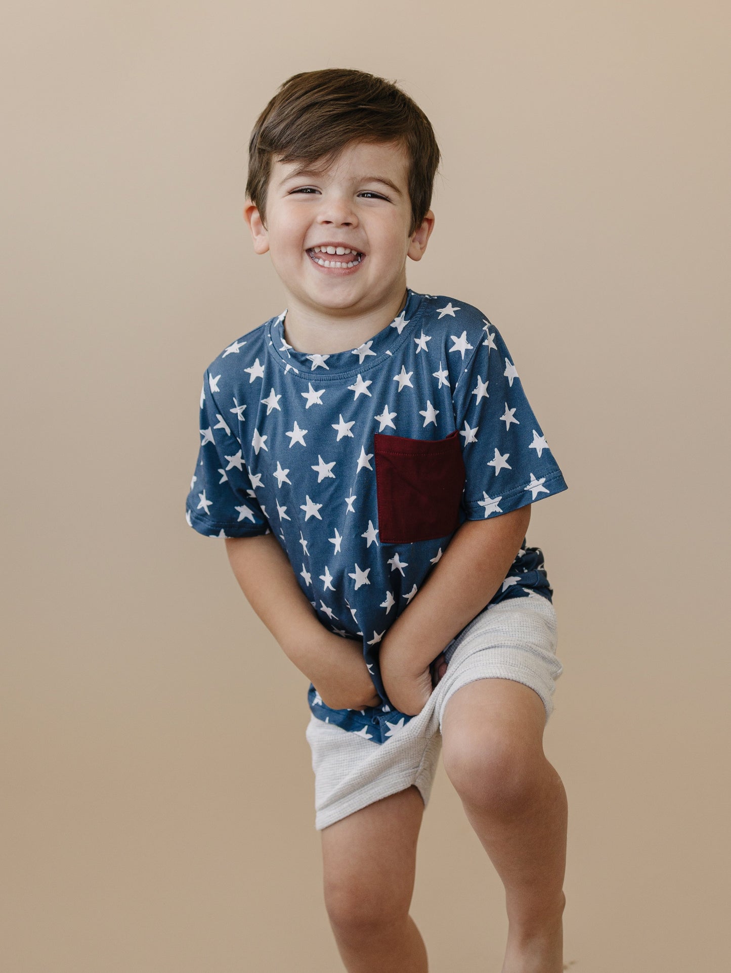 Navy Stars Bamboo Pocket Tee by Little Joy Co.