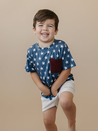 Navy Stars Bamboo Pocket Tee by Little Joy Co.