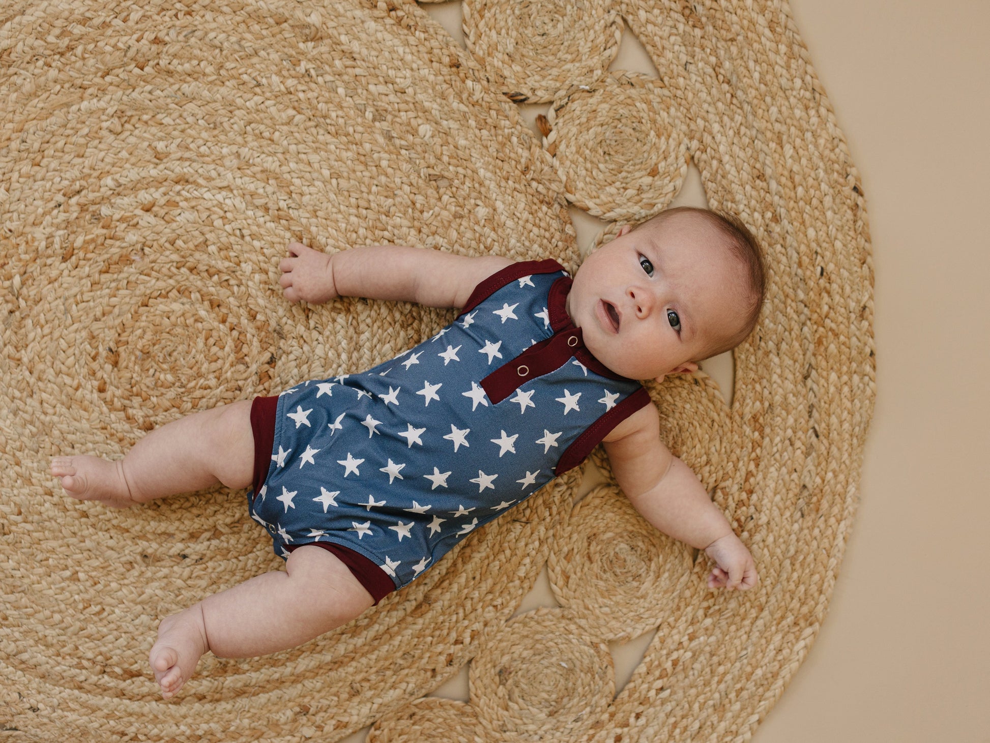 Navy Stars Henley Bamboo Romper by Little Joy Co., product view 6