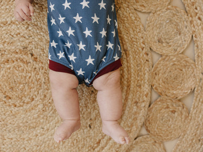 Navy Stars Henley Bamboo Romper by Little Joy Co., product view 8