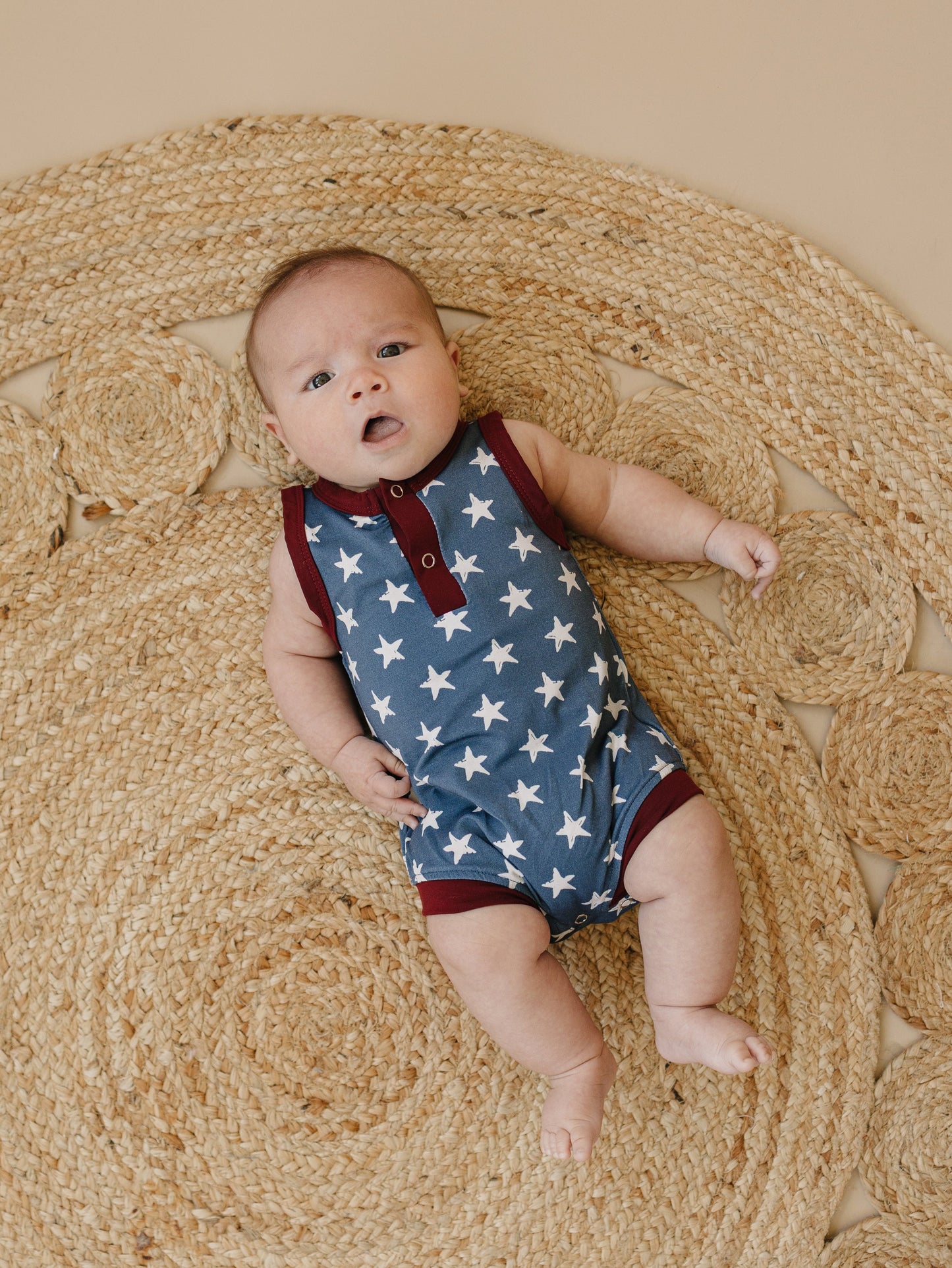 Navy Stars Henley Bamboo Romper by Little Joy Co.
