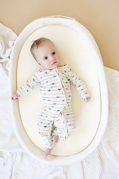 Tied with a Bow Christmas Bamboo Zippy Pajamas by Little Joy Co., product view 7