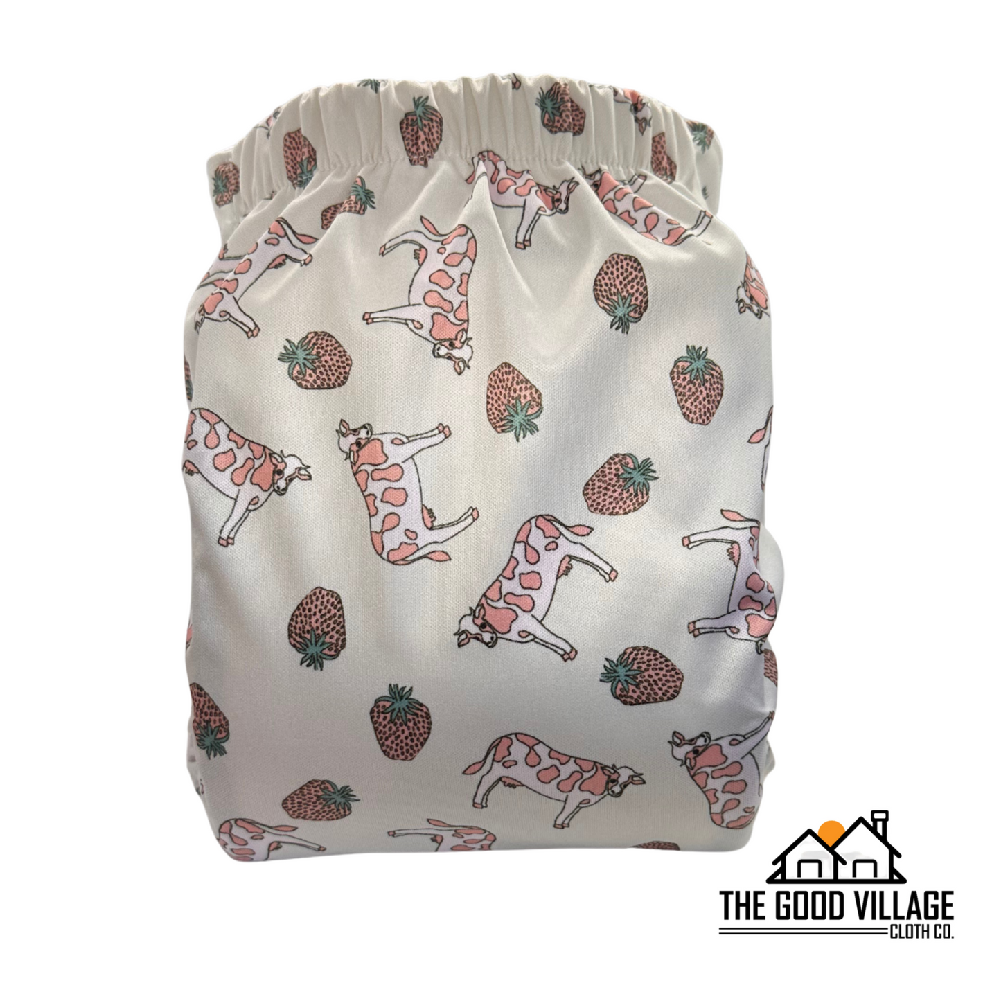 One Size Pocket Diaper - Strawberry Milk by The Good Village Cloth Co., product view 2