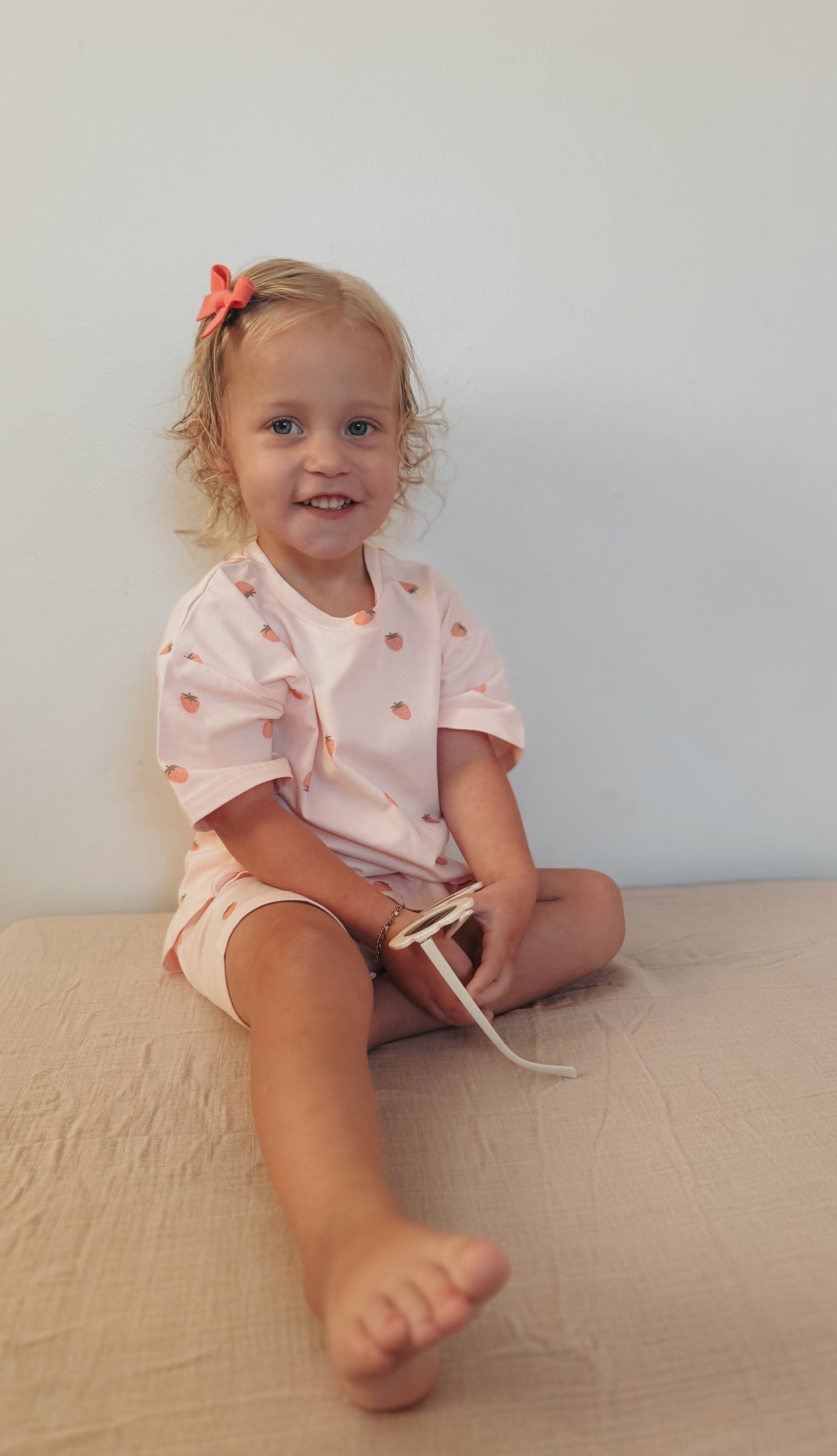 Organic Cotton Strawberry Print Shorts Set by Little Joy Co., product view 9