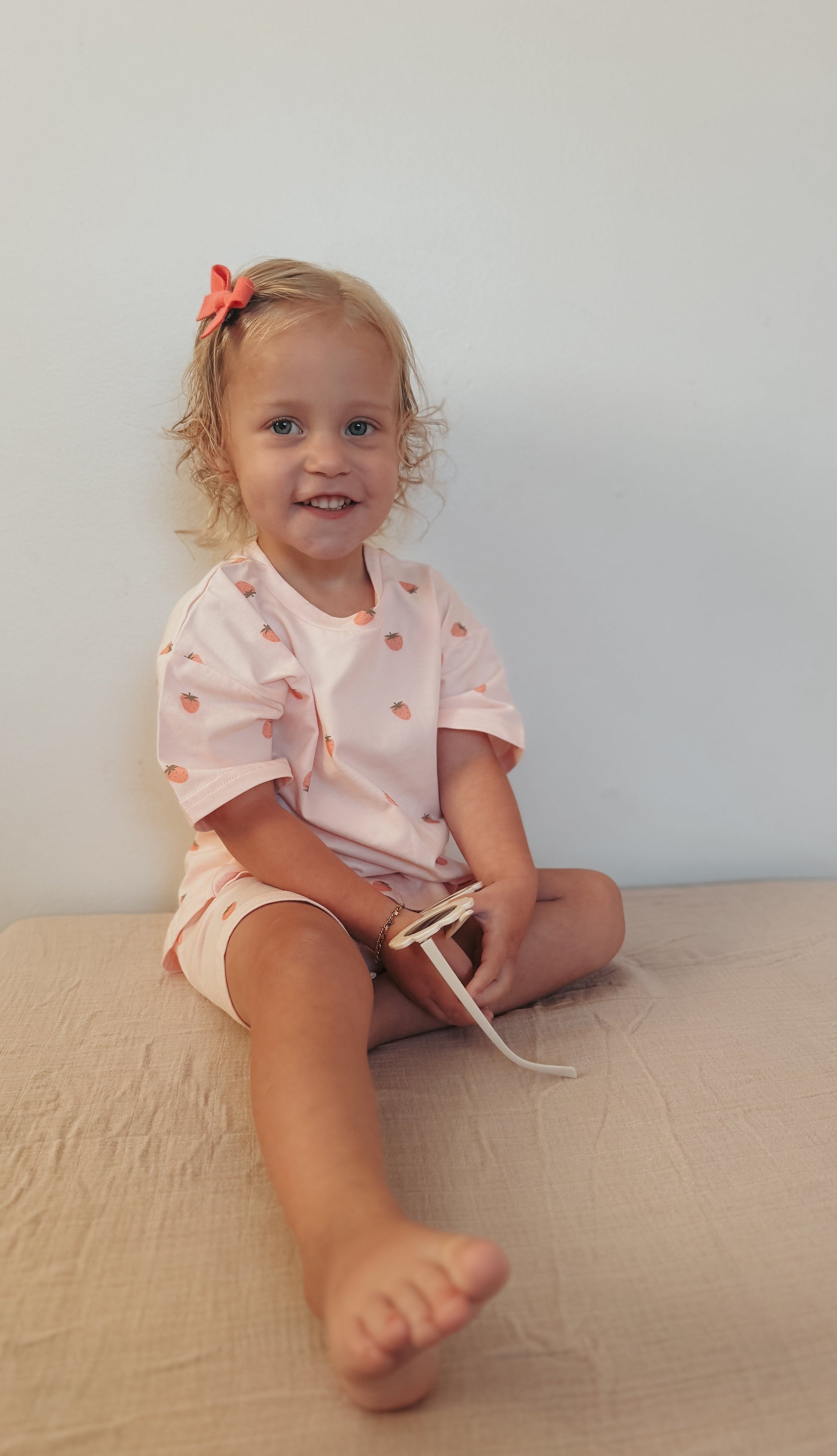 Organic Cotton Strawberry Print Shorts Set by Little Joy Co., product view 9