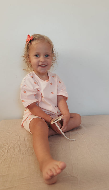 Organic Cotton Strawberry Print Shorts Set by Little Joy Co., product view 9