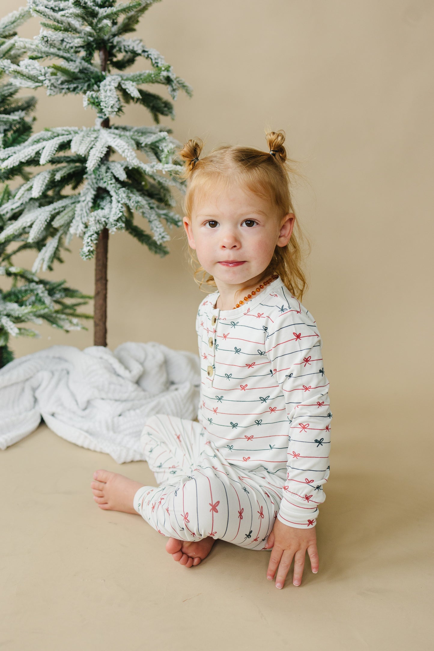 Tied with a Bow Christmas 2pc Henley Bamboo Pajamas by Little Joy Co., product view 10