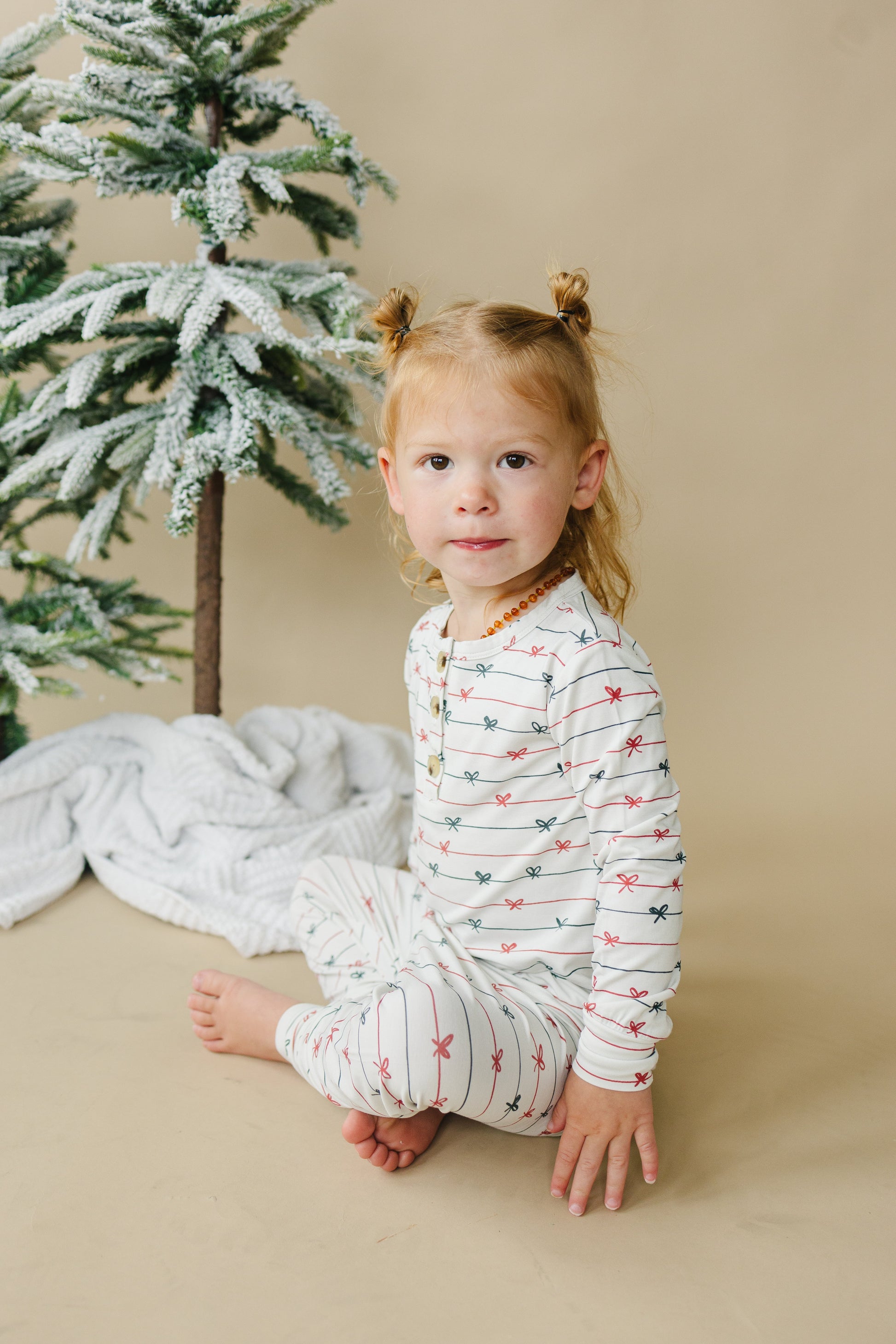 Tied with a Bow Christmas 2pc Henley Bamboo Pajamas by Little Joy Co., product view 10