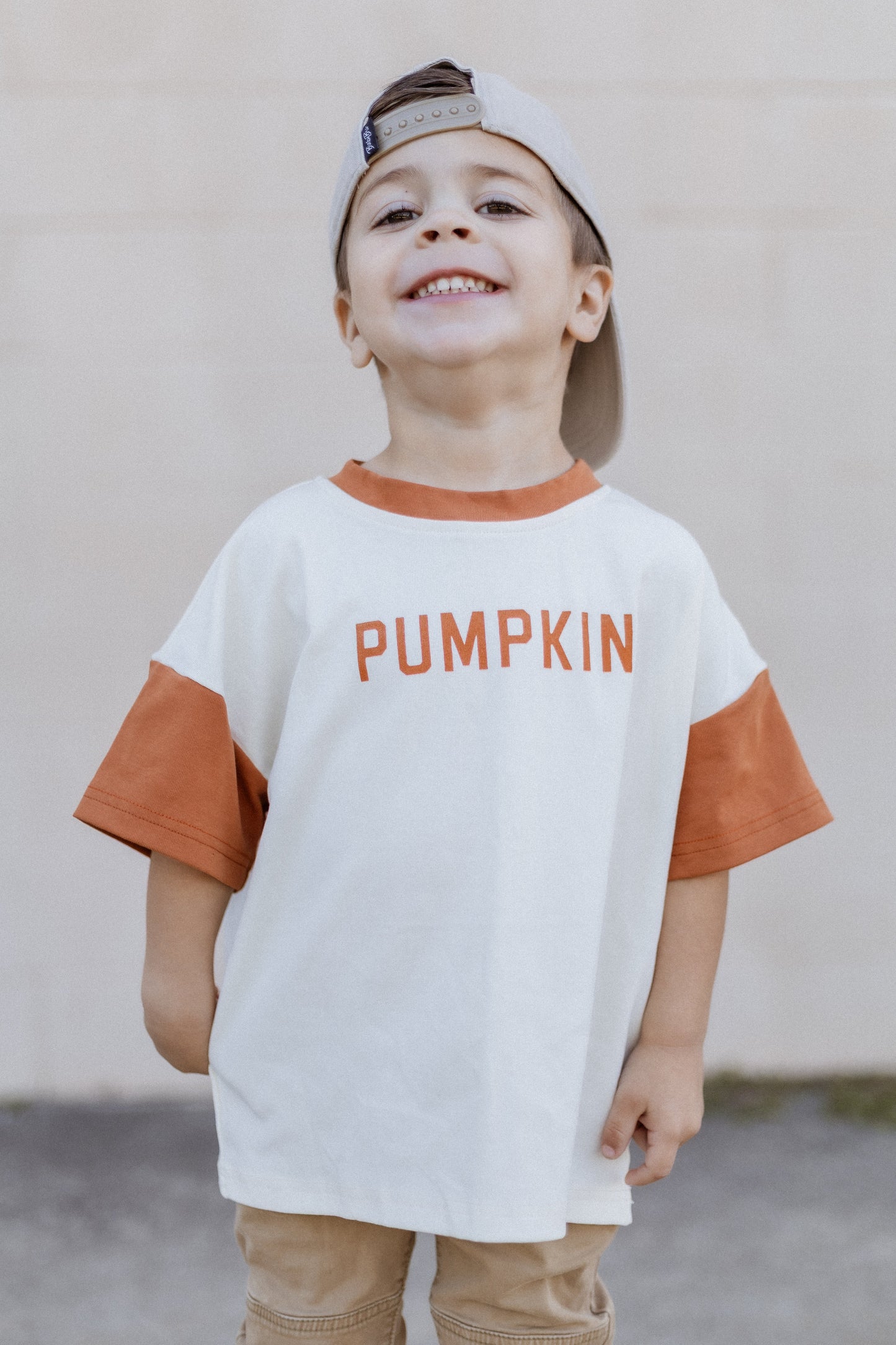 Colorblock Pumpkin Oversized Tee or T-Shirt Romper by Little Joy Co., product view 2