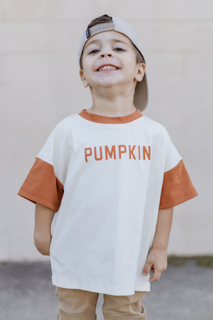 Colorblock Pumpkin Oversized Tee or T-Shirt Romper by Little Joy Co., product view 2