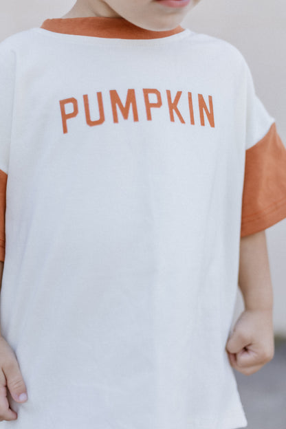 Colorblock Pumpkin Oversized Tee or T-Shirt Romper by Little Joy Co., product view 3