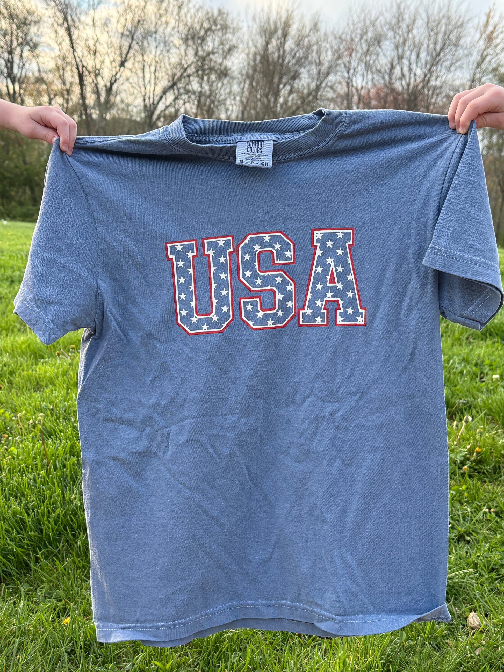 Unisex Adult USA Stars on Comfort Colors Tee by Little Joy Co.