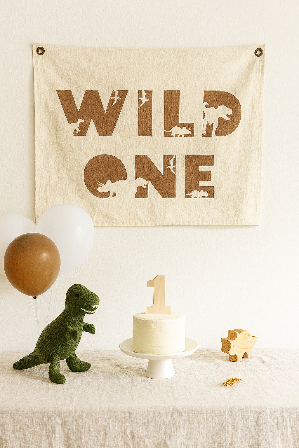 Wild One First Birthday Canvas Banner - Dino Theme by Little Joy Co., product view 2
