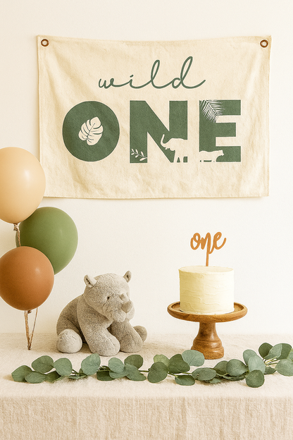 Wild One First Birthday Canvas Banner - Jungle Theme by Little Joy Co., product view 4