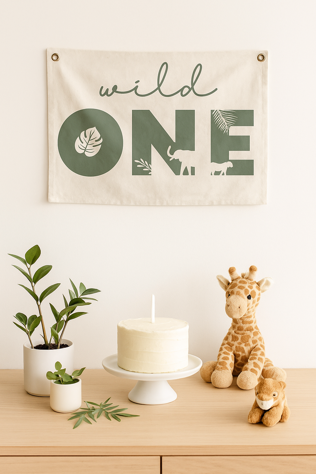 Wild One First Birthday Canvas Banner - Jungle Theme by Little Joy Co., product view 3