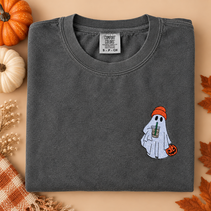 Adult Embroidered Iced Coffee Ghost Comfort Colors Crewneck Sweatshirt - more colors