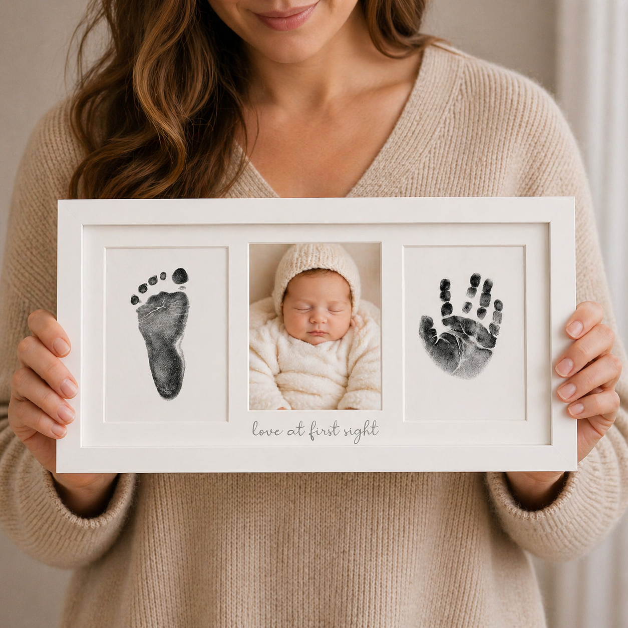 Baby Handprint and Footprint Keepsake Frame - 3-Panel with "Love at first… by Little Treasures