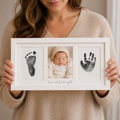 Baby Handprint and Footprint Keepsake Frame - 3-Panel with "Love at first… by Little Treasures