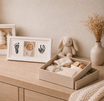 Baby Handprint and Footprint Keepsake Frame - 3-Panel with "Love at first… by Little Treasures, product view 3