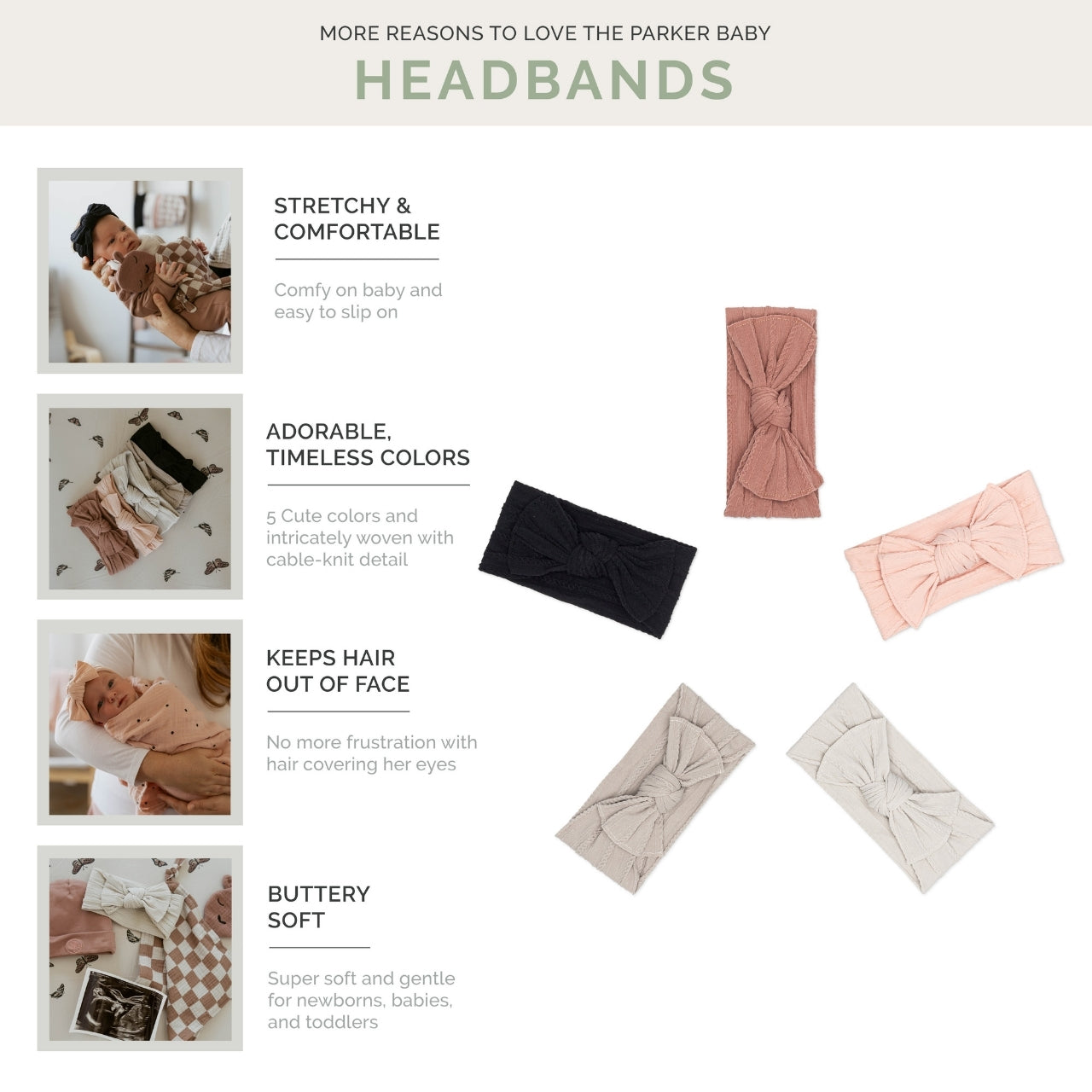 Rosewood Set - Cable Knit Knotted Headbands - 5 Pack by Parker Baby Co., product view 3