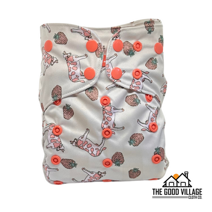 One Size Pocket Diaper - Strawberry Milk by The Good Village Cloth Co.