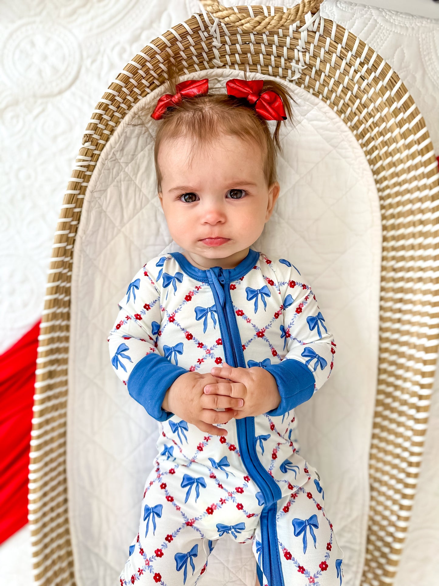 Red White & Bows Bamboo Zippy Pajamas by Little Joy Co., product view 5
