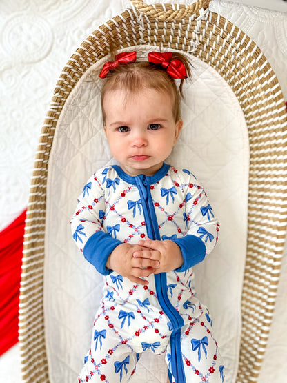 Red White & Bows Bamboo Zippy Pajamas by Little Joy Co., product view 5