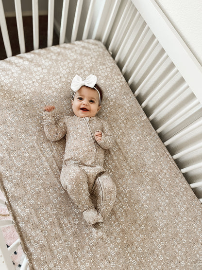 Dainty Ditsy Bamboo Crib Sheet by Little Joy Co., product view 13