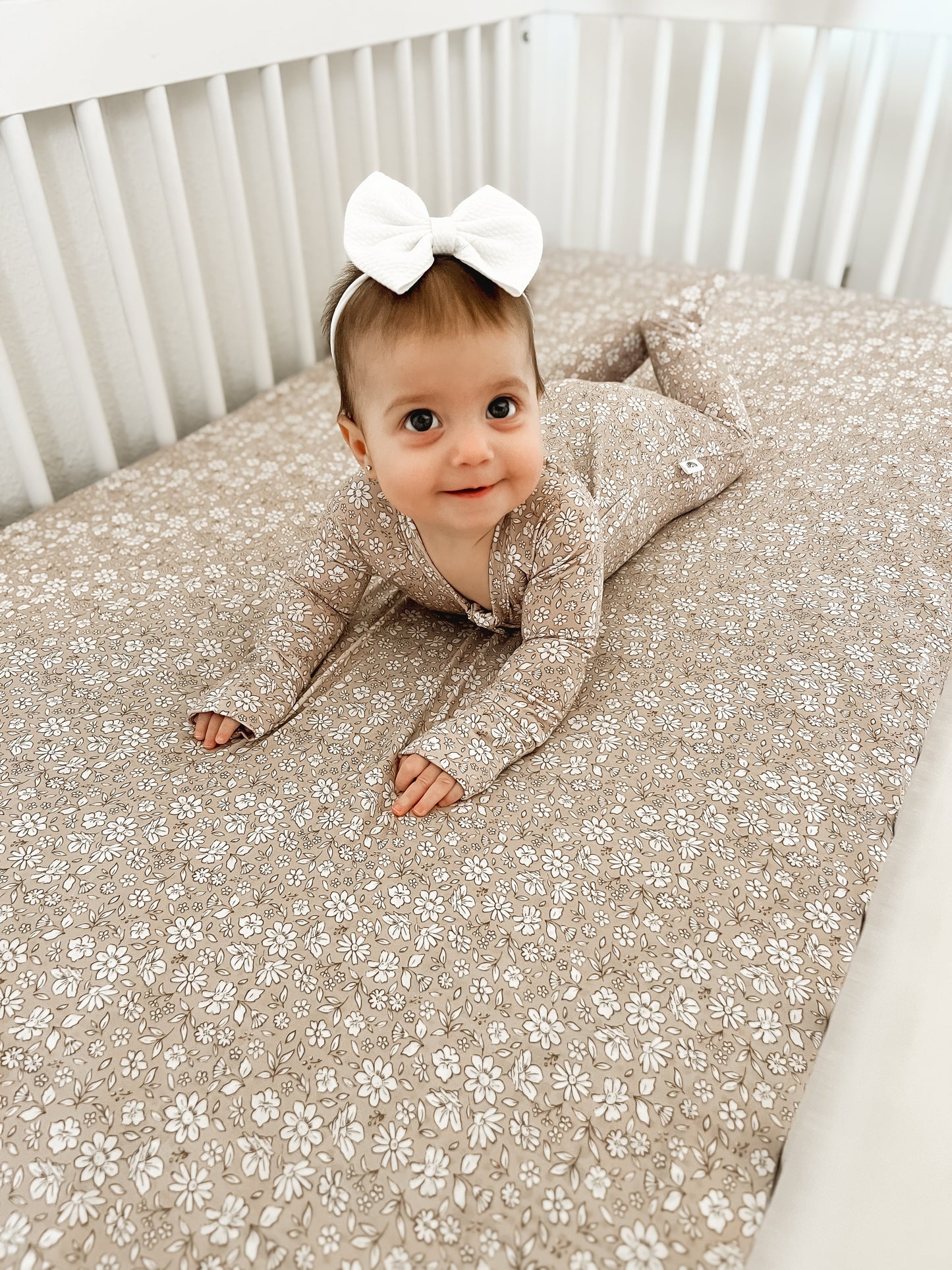 Dainty Ditsy Bamboo Crib Sheet by Little Joy Co., product view 14