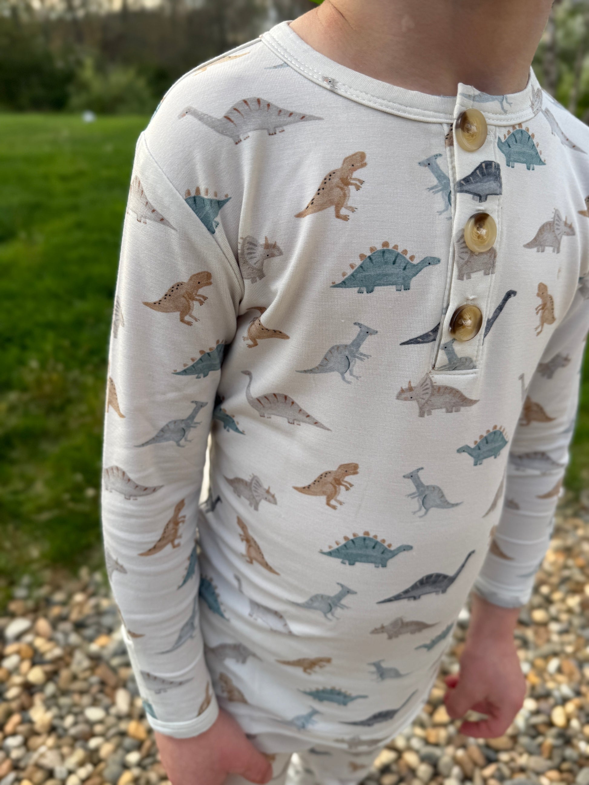 Snugglesaurus 2pc Henley Bamboo Pajamas - Sizes Newborn & Up! by Little Joy Co., product view 3