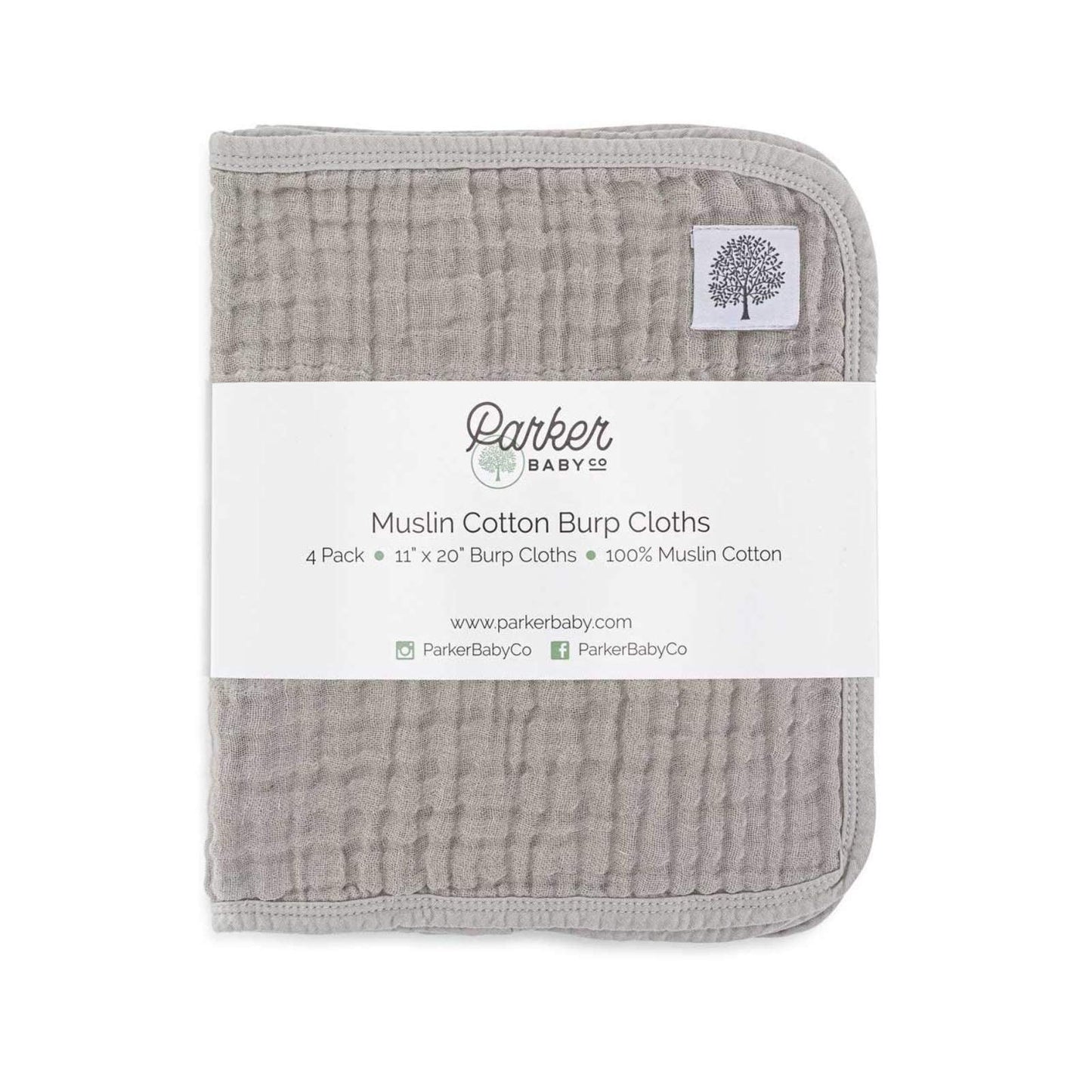 Gray Set - Muslin Burp Cloths (4 Pack) by Parker Baby Co., product view 15