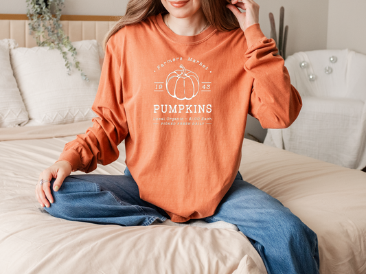 Adult Pumpkin Patch ‘Farmer’s Market’ Comfort Colors Long Sleeve Tee by Little Joy Co.
