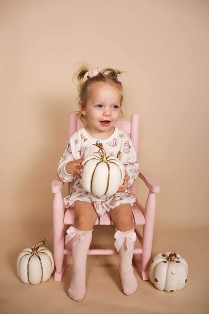 Pastel Pumpkins Bamboo Bubble Romper by Little Joy Co., product view 4