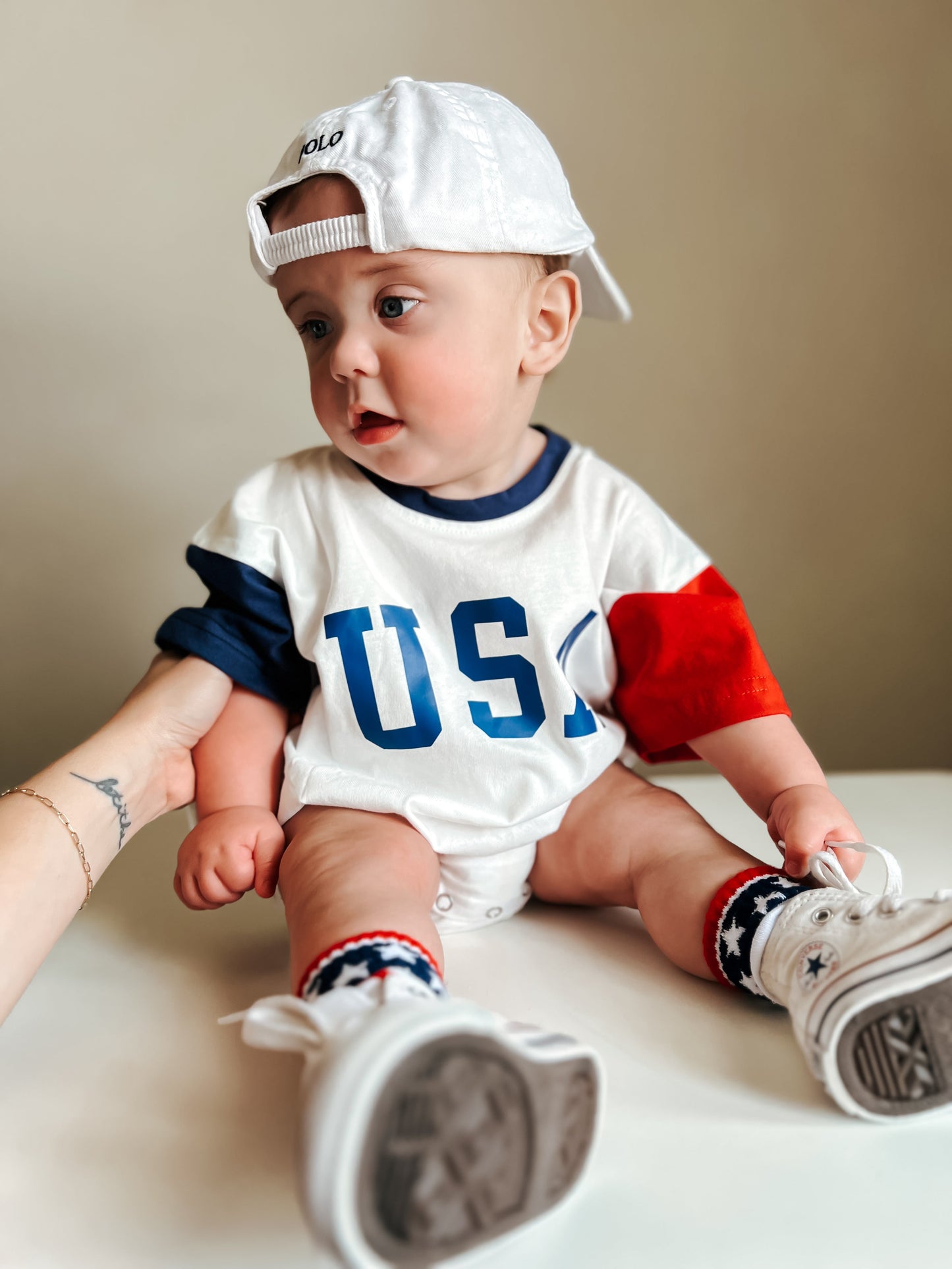 USA Colorblock T-Shirt Romper by Little Joy Co., product view 2