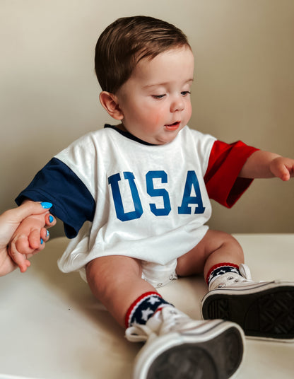 USA Colorblock T-Shirt Romper by Little Joy Co.