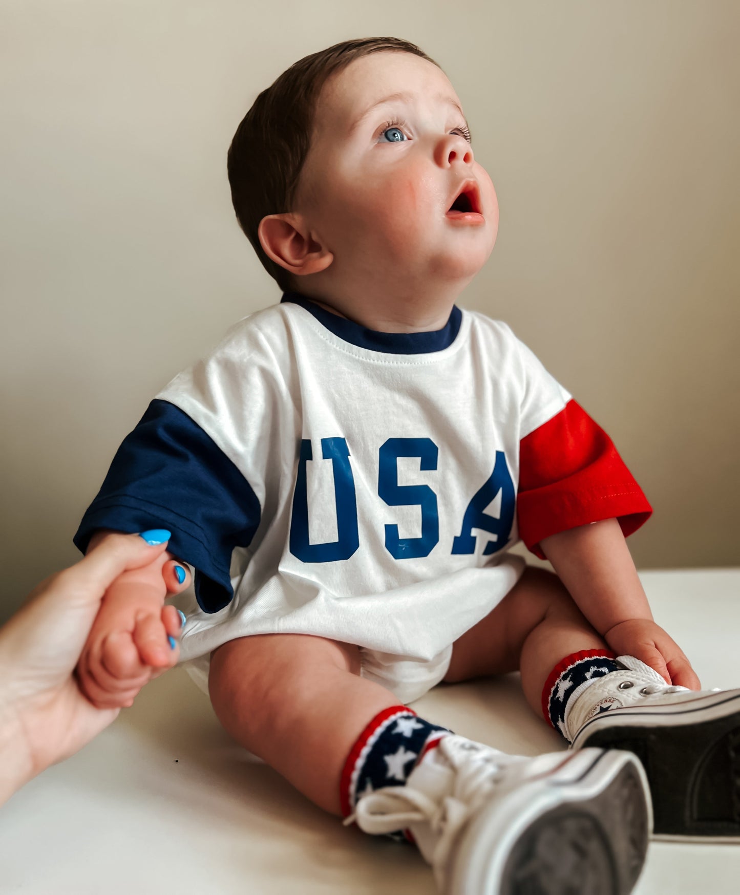 USA Colorblock T-Shirt Romper by Little Joy Co., product view 7