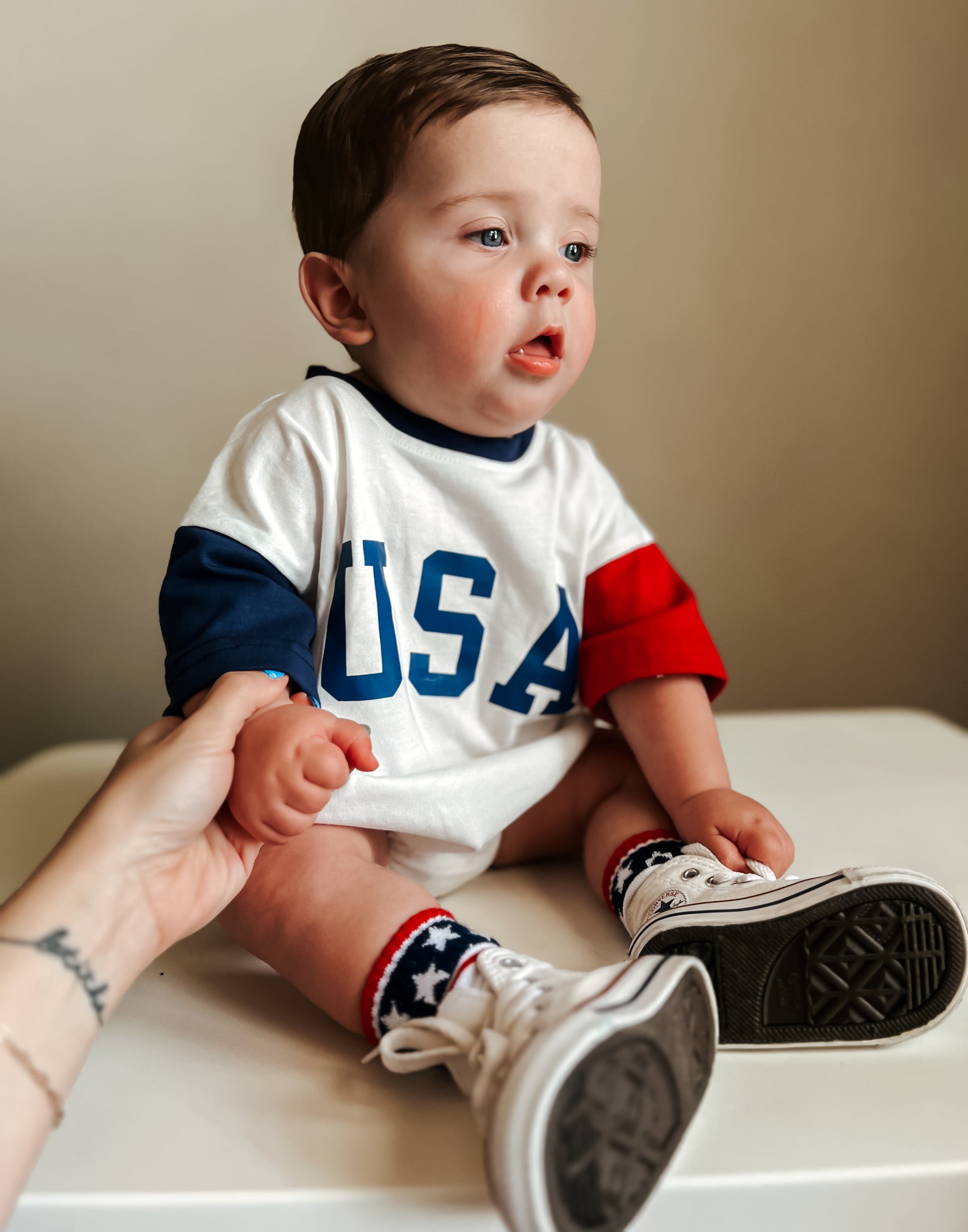 USA Colorblock T-Shirt Romper by Little Joy Co., product view 6