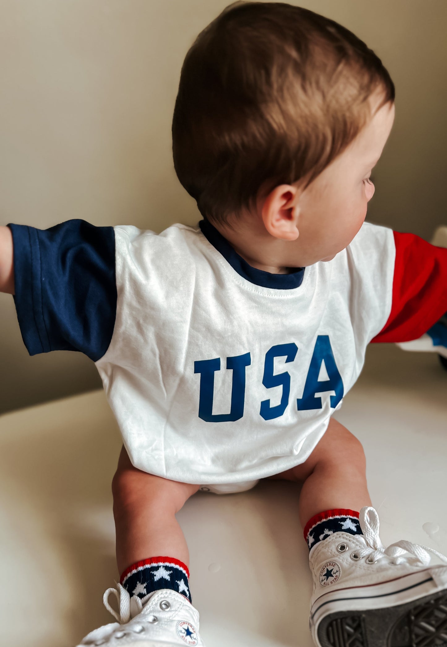 USA Colorblock T-Shirt Romper by Little Joy Co., product view 4