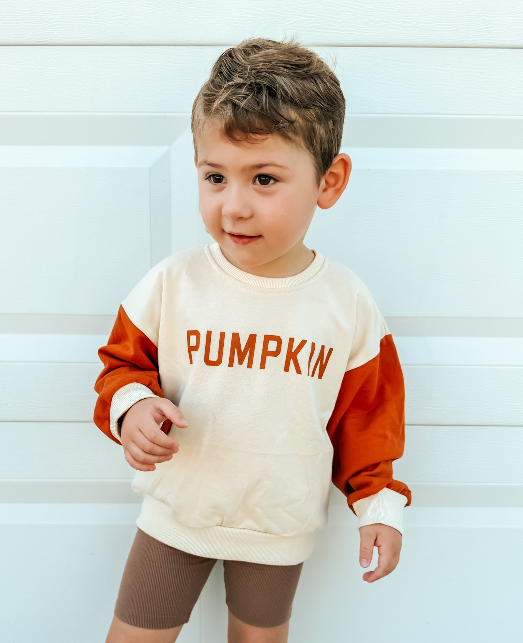 Colorblock ‘Pumpkin’ Crewneck Sweatshirt by Little Joy Co., product view 4