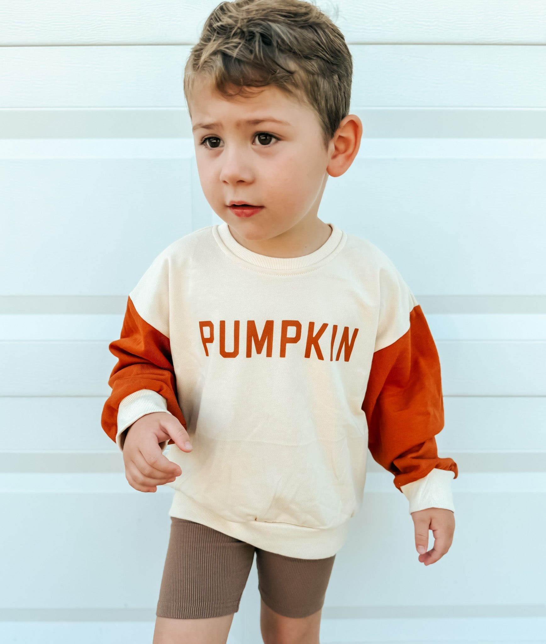 Colorblock ‘Pumpkin’ Crewneck Sweatshirt by Little Joy Co., product view 3